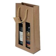 Papierová taška na víno s okienkom hnedá na 2 fľaše, bavlnené ušká (1ks)