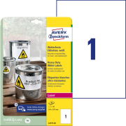 Etikety polyesterové veľmi odolné 210 x 297mm Avery A4 biele 20 hárkov